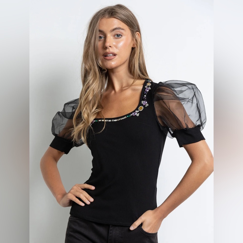 Embellished Puff Sleeve Top
